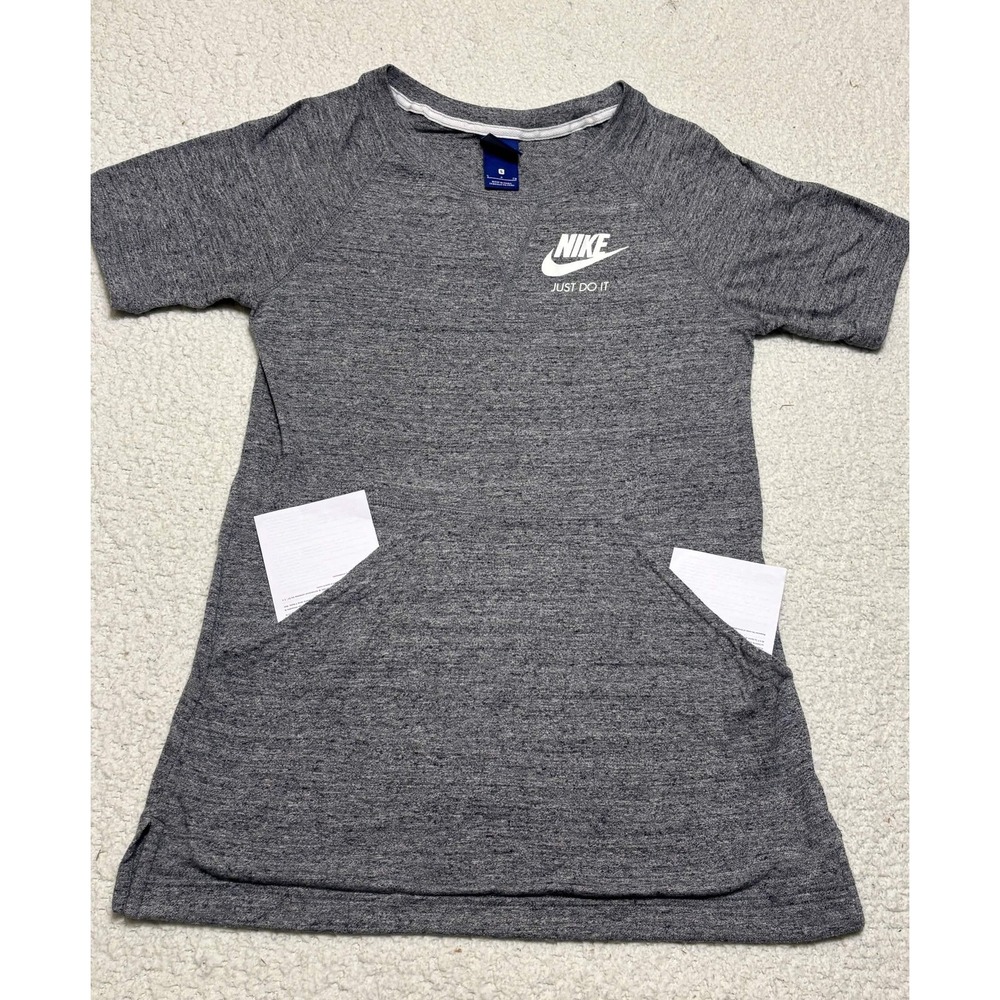 Nike Womens T-shirt Tunic Size S Gray Cotton Blend Heathered Just Do It Pockets